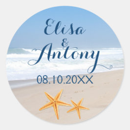 Hochzeit am Strand von Starfish Save the Date Runder Aufkleber