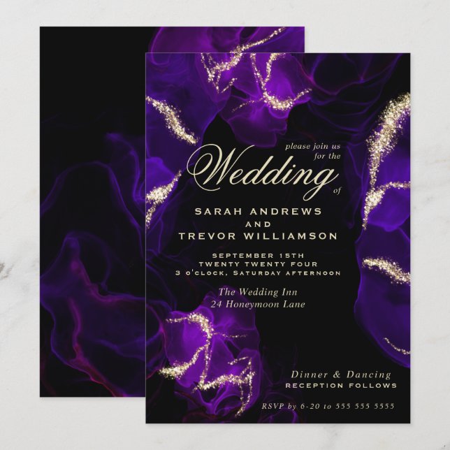 Hochzeit | Amethyst Lila Alkoholtinte Einladung (Vorne/Hinten)