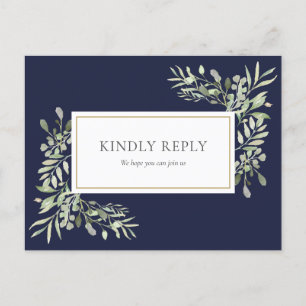 Hochzeit-Antwortkarte in Navy Blau und Grün Einladungspostkarte