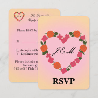 Hochzeit-Antwortkarte rosa orange Krone Herz RSVP Karte