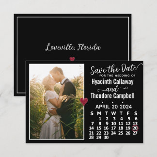 Hochzeit April 2024 Kalender Custom Foto Black Save The Date