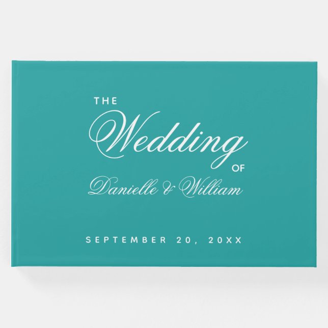 Hochzeit Aquamariner einfacher Script-Kalligrafie Gästebuch (Vorderseite)