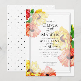 Hochzeit | Aquarell Gelb und Rot Gerbera Daisy Einladung