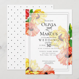 Hochzeit   Aquarell Gelb und Rot Gerbera Daisy Einladung