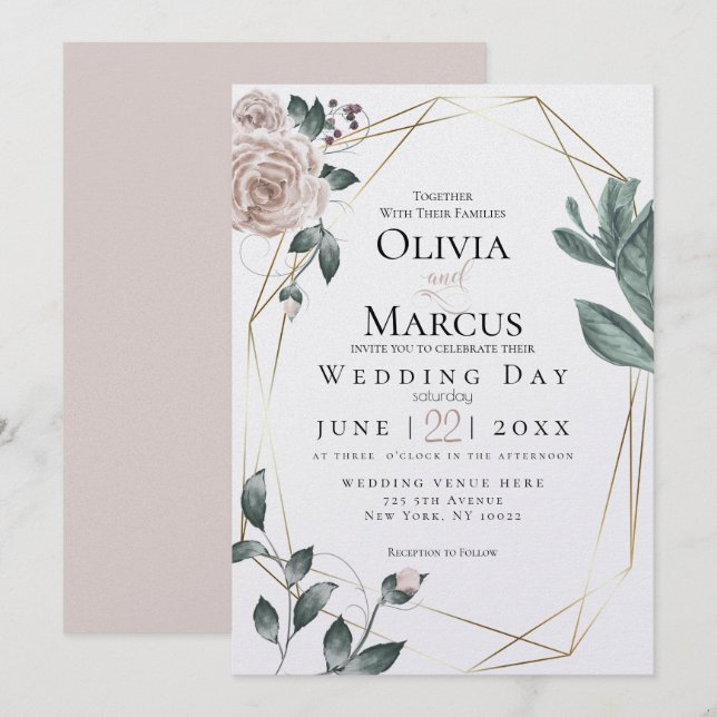 HOCHZEIT | Aquarellblush Dusty Rose Gold Einladung (Vorne/Hinten)