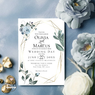 HOCHZEIT Aquarellfarben, blau, floralblau Einladung