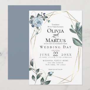 HOCHZEIT Aquarellfarben, blau, floralblau Einladung