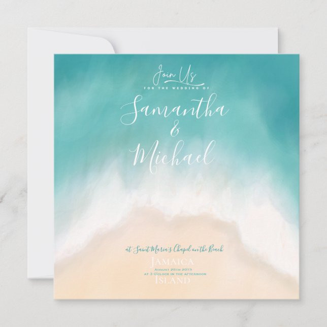 Hochzeit Aquarellinsel am Strand Einladung (Vorderseite)