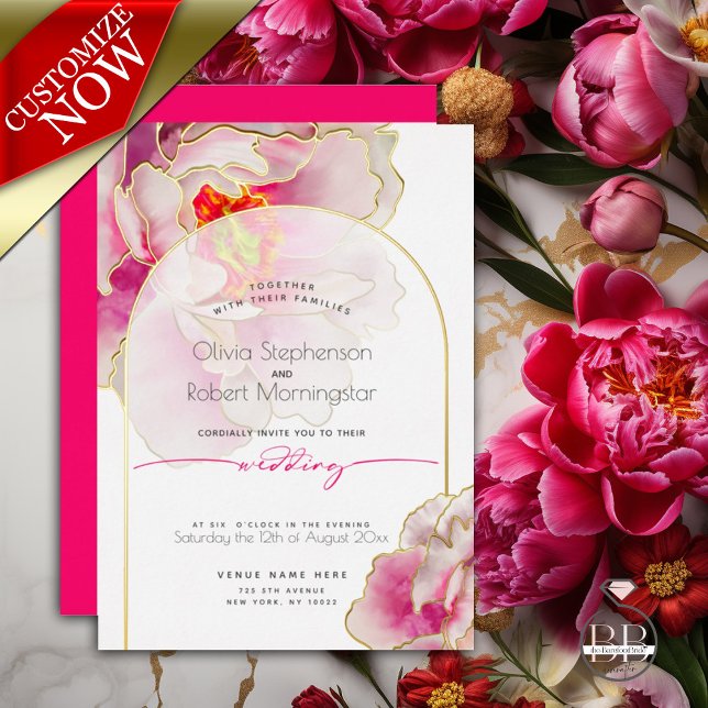 Hochzeit | Atemberaubend Bright Bold Crimson Peony Folieneinladung (Easy to Personalize Template - Part of a matching wedding suite)