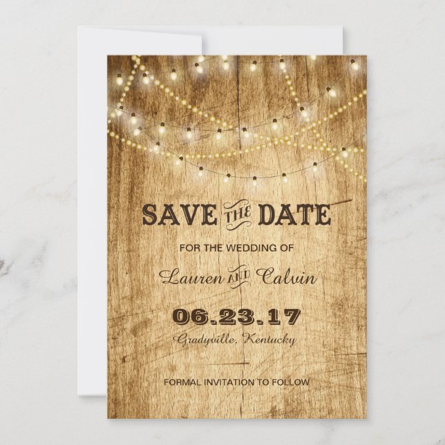 Hochzeit auf dem Land Save the Date mit Holzleucht (Vorderseite)
