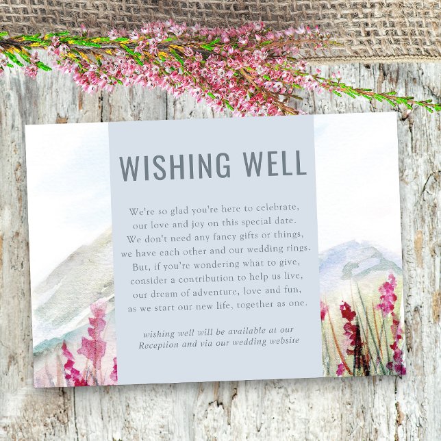 Hochzeit auf der Bergwiese wünschend gut Begleitkarte (Wishing Well enclosure card with editable poem - Mountain Meadow Wedding Collection)