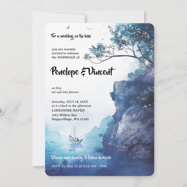 Hochzeit auf einem See - Aquarell Einladung (Vorderseite)