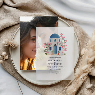Hochzeit auf Santorin mit blauer Kuppel und Bougai
