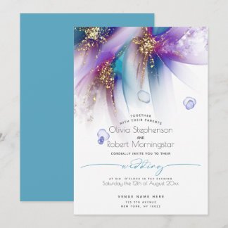 HOCHZEIT | Auffallend Aquamarin Lila Abstrakt Einladung
