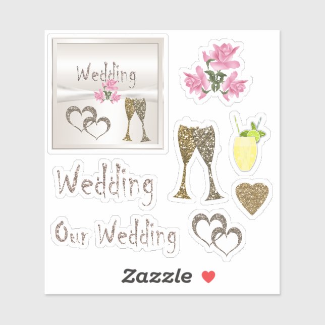 Hochzeit, Aufkleber Set, für Scrapbook, festlich (Blatt)