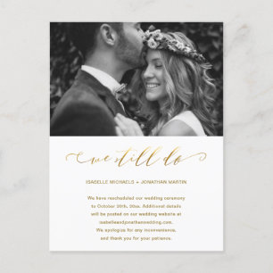 Hochzeit Aufschub Faux Gold Wir heiraten immer noc Ankündigungspostkarte