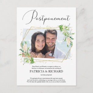 Hochzeit Aufschub Grünpflanzen Foto Ankündigung Postkarte
