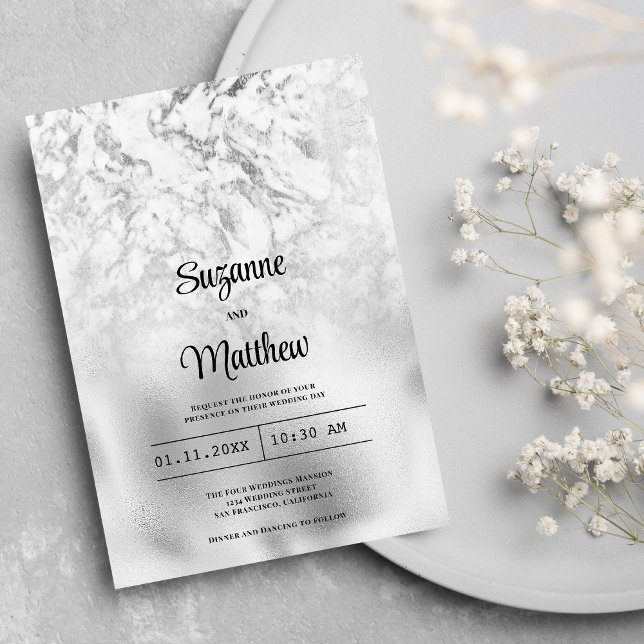 Hochzeit aus grauem weißem Marmor Einladung (Luxurious gray white silver marble wedding )