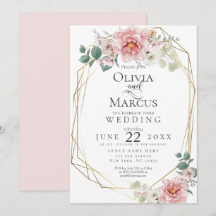 Hochzeit Baby Pink Peony Watercolor Blume Einladung