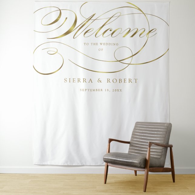 Hochzeit Begrüßung Elegante Imitats Goldene Foil S Wandteppich (Beispiel)