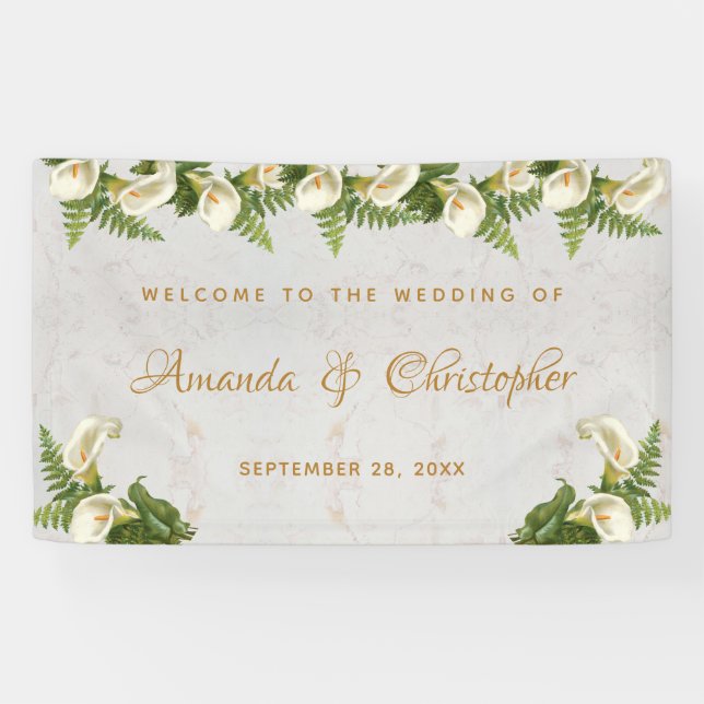 Hochzeit Begrüßung florale White Calla Lilies Marm Banner (Horizontal)