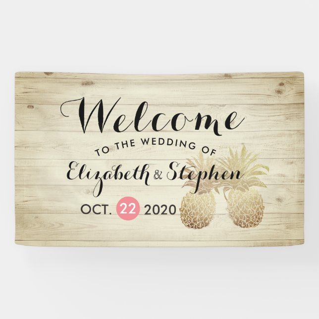 Hochzeit Begrüßung Gold Ananas Couple Rustikales H Banner (Horizontal)
