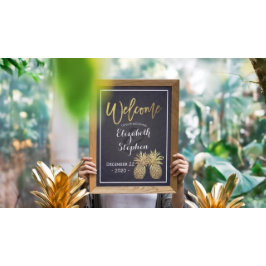 Hochzeit Begrüßung Golden Pineaple Couple Navy Blu Poster