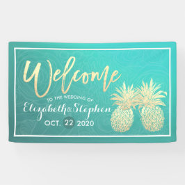 Hochzeit Begrüßung Goldene Ananas Paar Aquamarine  Banner
