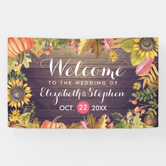 Hochzeit Begrüßung Herbstmapel Blätter Pumpkins Wo Banner (Horizontal)