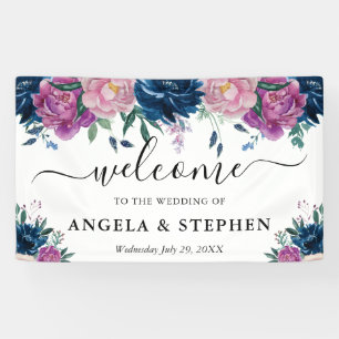 Hochzeit Begrüßung mit Marineblauen und Violetten Banner