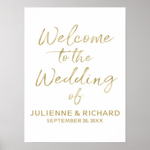 Hochzeit Begrüßung Stilvolles Goldenes Zeichen Poster