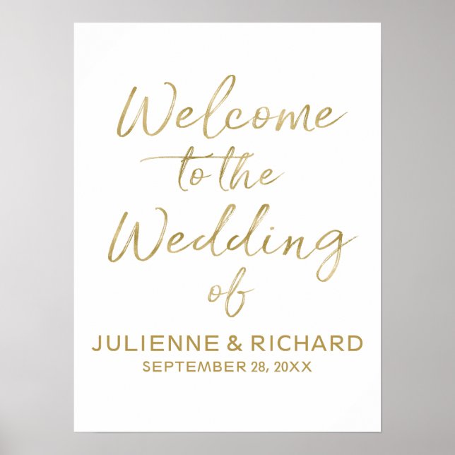 Hochzeit Begrüßung Stilvolles Goldenes Zeichen Poster (Vorne)