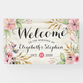 Hochzeit Begrüßung Wasserfarbe Rosa Blume Rustikal Banner
