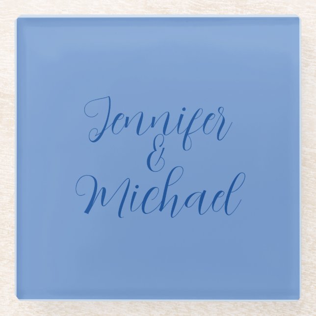 Hochzeit Berufliche klassische Blaukalligraphie Glasuntersetzer (Vorderseite)
