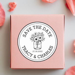 Hochzeit Bewahre das Datum Mason Jar Blumen Benutz Runder Aufkleber