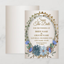 Hochzeit Blau Floral Golden Geometrisches Muster
