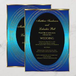 Hochzeit Blau Gold Schwarz Elegant Moderne Einladung