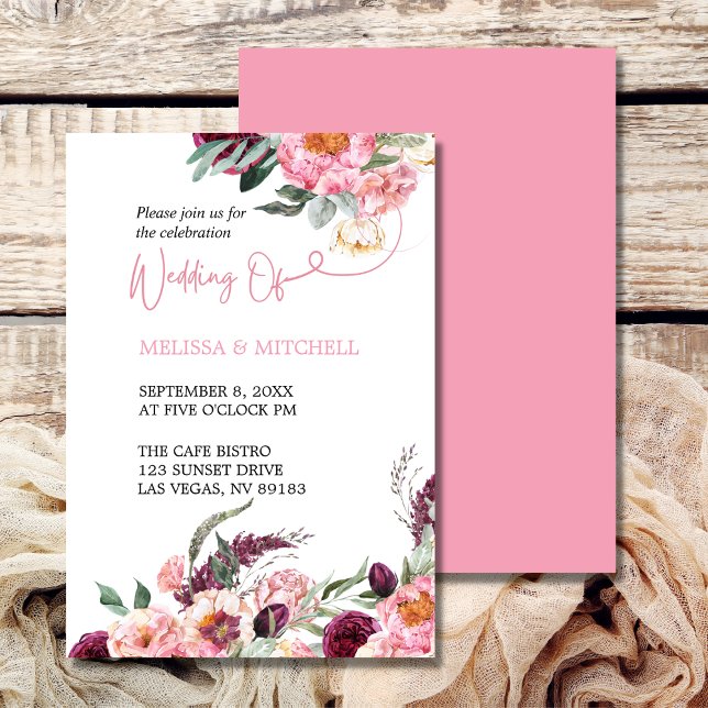 Hochzeit Boho Theme Blush Pink Burgundy Peony Rose Einladung (Von Creator hochgeladen)