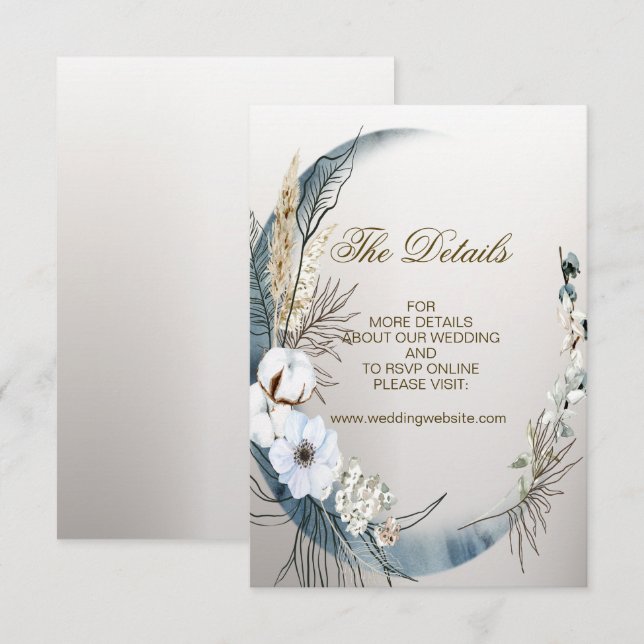 Hochzeit Boho White Orchid Blume Blue Moon Party Begleitkarte (Vorne/Hinten)