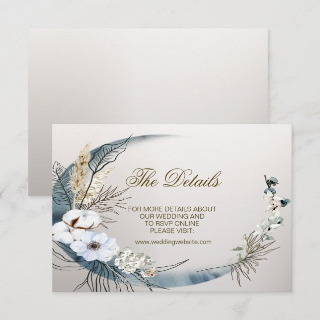 Hochzeit Boho White Orchid Blume Blue Moon Party Begleitkarte (Vorne/Hinten)
