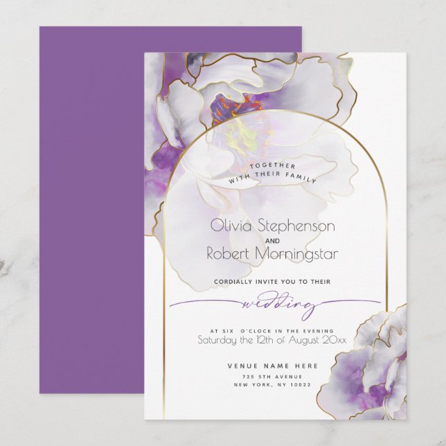 HOCHZEIT | Bold Tropical Amethyst Peony Einladung (Vorne/Hinten)