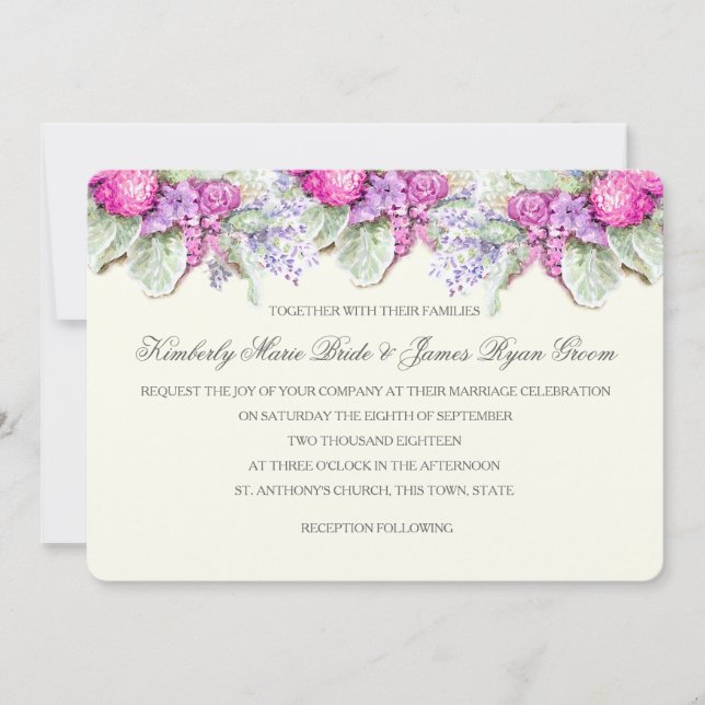 Hochzeit Bouquet Purples Wasserfarbe Einladung (Vorderseite)