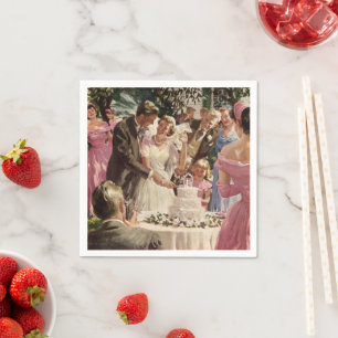 Hochzeit Braut Bräutigam Frischvermählte schneiden Serviette