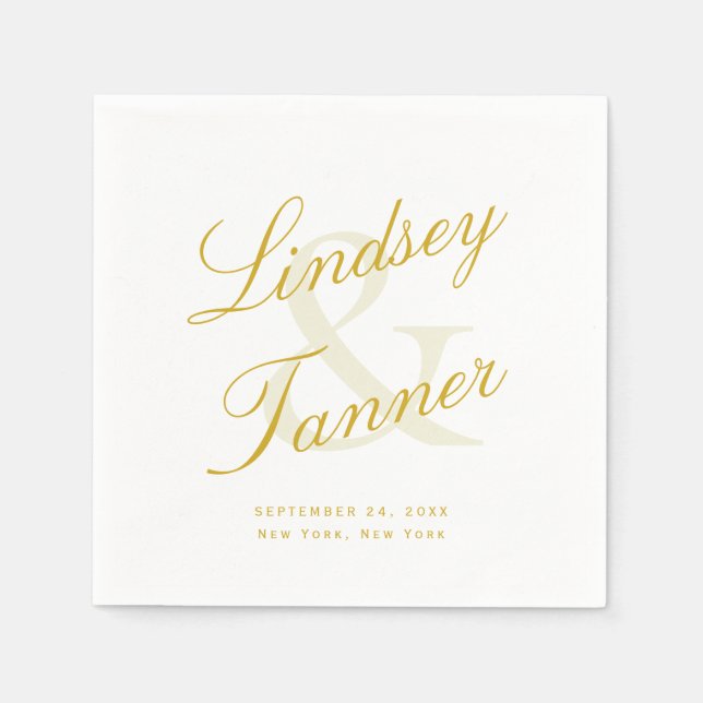 Hochzeit Braut & Groom im eleganten Goldenen Drehb Serviette (Vorderseite)