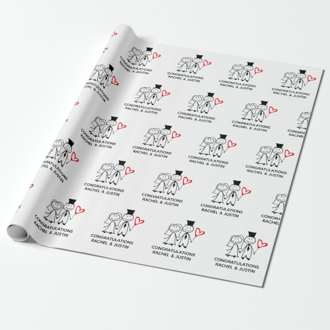 Hochzeit Braut Groom Niedlichen Paar Glückwünsche Geschenkpapier (Ungerollt)