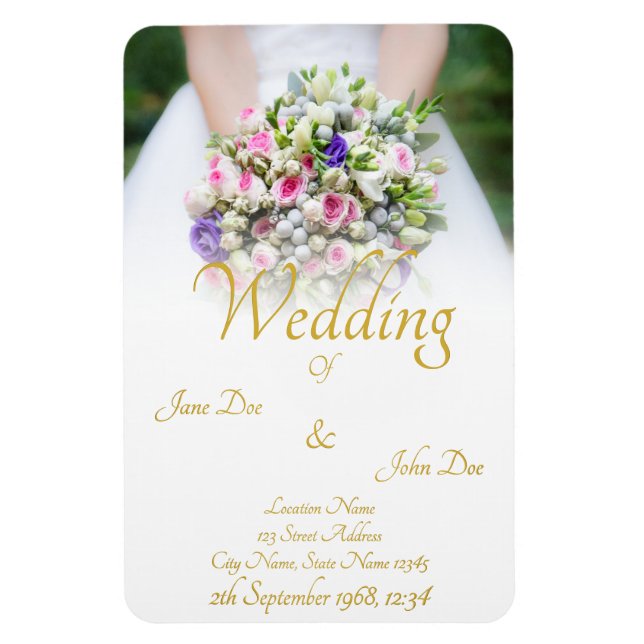Hochzeit - Braut mit bunten Hochzeitsbukett Magnet (Vertikal)