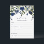 Hochzeit Bridal Advice Cards Navy Blue Wildblume Hinweiskarte<br><div class="desc">Ratgeber Karten für Ihre Hochzeit oder Ihr Brautparty in Navy Blue - mit blauen Wildblumen und Grün / Blattwerk. Diese Ratschläge sind eine lustige Möglichkeit für Ihre Gäste, ihre Hochzeitsratschläge für die Braut oder das neue Ehepaar zu teilen. Auf der Rückseite befindet sich ein blumenblauer Kranz mit den Initialen des...</div>