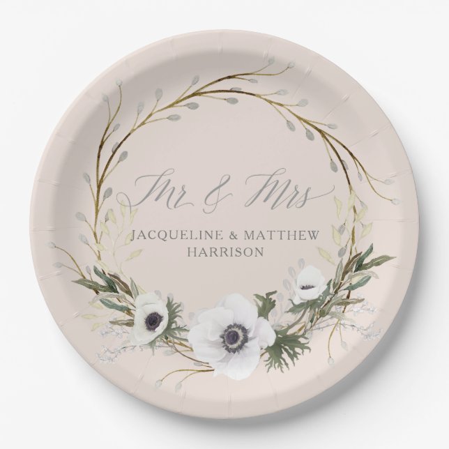 Hochzeit Bridal Moderne Rustikale BOHO Anemone Wre Pappteller (Vorderseite)