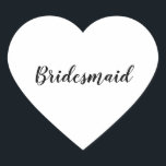 Hochzeit Bridesmaid einfach modern Schwarz-weiß Herz-Aufkleber<br><div class="desc">Einfache und coole Aufkleber mit Bräuner in Schwarz-Weiß. Sie können den Text ändern und auch die Farben ändern!</div>