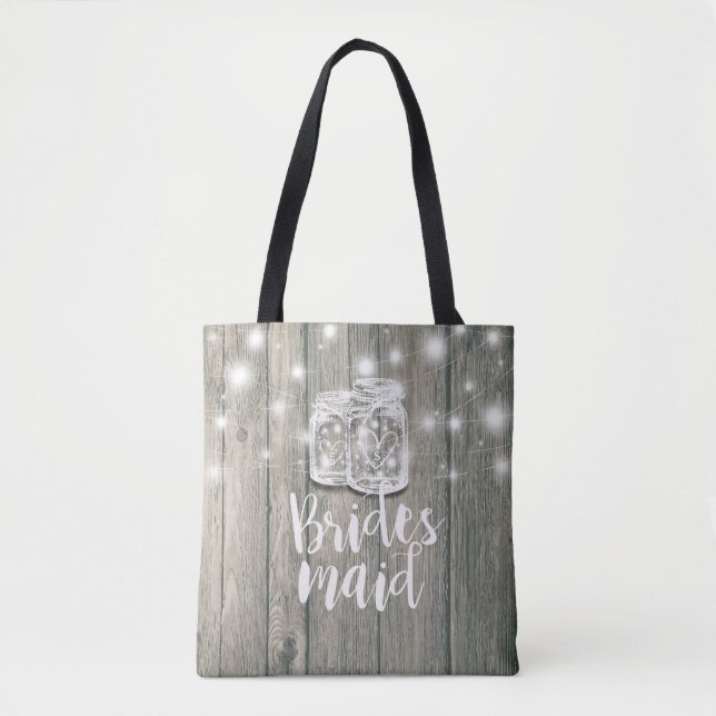 Hochzeit Bridesmaid Wood Mason Jars & String Light Tasche (Vorderseite)
